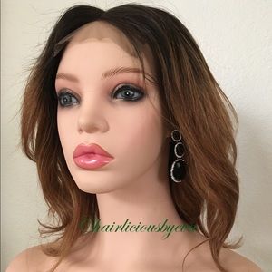 Human hair wig ombré 12 inch long color 27 black